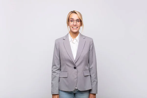Young Businesswoman Looking Happy Pleasantly Surprised Excited Fascinated Shocked Expression — Stock Photo, Image