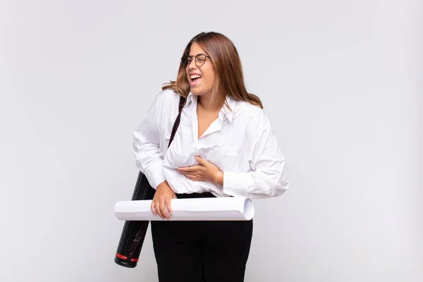 Young Architect Woman Laughing Out Loud Some Hilarious Joke Feeling — Stock Photo, Image