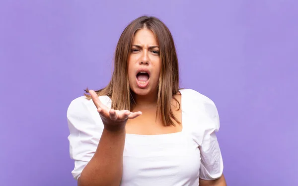 Young Blonde Woman Looking Angry Annoyed Frustrated Screaming Wtf Whats — Stock Photo, Image