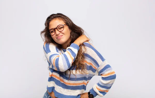 Woman Feeling Tired Stressed Anxious Frustrated Depressed Suffering Back Neck — Stock Photo, Image