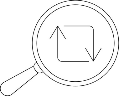 Büyütme cam simgesi ve beyaz arkaplan ikonu. Siyah çizgiler.