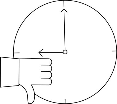 Simge ve duvar saati simgesinden hoşlanmayan siyah çizgileri olan beyaz arkaplan.
