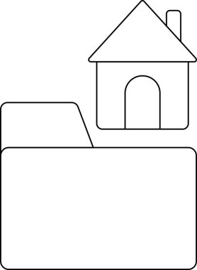 klasör simgesi ve beyaz arkaplanı olan ev simgesi. Siyah çizgileri olan