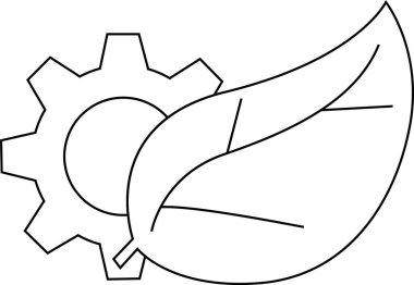 dişli simgesi ve yaprak simgesi beyaz arkaplan. Siyah çizgileri var.