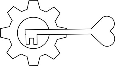 dişli simgesi ve aşk kilidi simgesi beyaz arkaplan ve siyah çizgilerle.