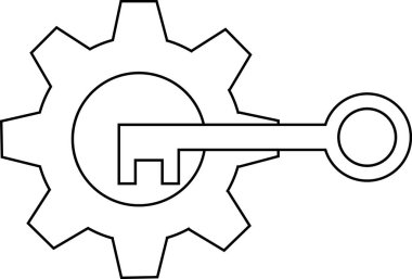 dişli simgesi ve anahtar simgesi beyaz arkaplan. Siyah çizgileri var.