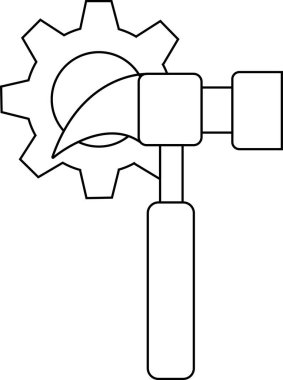 dişli simgesi ve çekiç simgesi beyaz arka planda. Siyah çizgileri var.