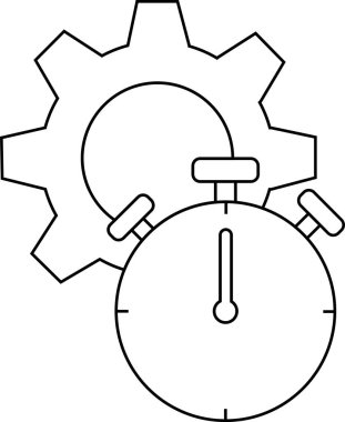 dişli simgesi ve kronometre simgesi beyaz arka planda. Siyah çizgileri var.