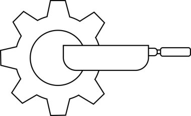 dişli simgesi ve beyaz arkaplanı olan pan simgesi. Siyah çizgileri olan