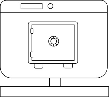 dizüstü bilgisayar izleme simgesi ve siyah çizgileri olan güvenli kutu simgesi.
