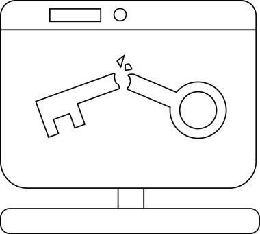 dizüstü bilgisayar izleme simgesi ve siyah çizgileri olan beyaz arkaplanı kırık tuş simgesi.