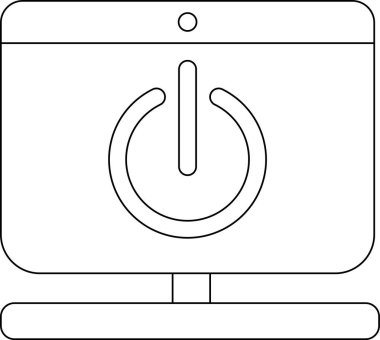 dizüstü bilgisayar izleme simgesi ve güç düğmesi simgesi beyaz arkaplan. Siyah çizgileri var.