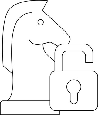 Asma kilit simgesini ve satranç atı simgesini beyaz arkaplanı ile aç. Siyah çizgileri olan.