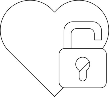 Asma kilit simgesini aç ve beyaz arkaplanı olan siyah çizgileri olan aşk simgesini aç