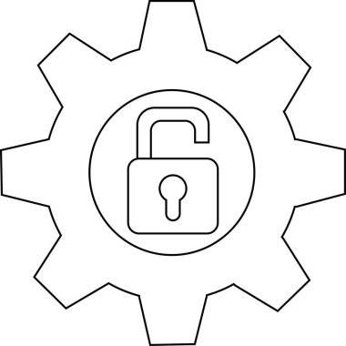 dişli simgesi ve siyah çizgili beyaz arkaplan ile asma kilit simgesi aç.