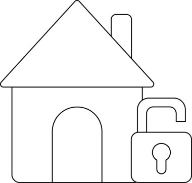 ev simgesi ve siyah çizgileri olan beyaz arkaplan içeren asma kilit simgesini aç