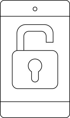 Akıllı telefon simgesi ve beyaz arkaplan ile asma kilit simgesi aç. Siyah çizgili