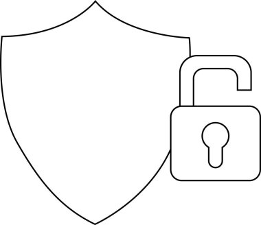 Kalkan simgesi ve siyah çizgileri olan beyaz arkaplanı olan asma kilit simgesini aç