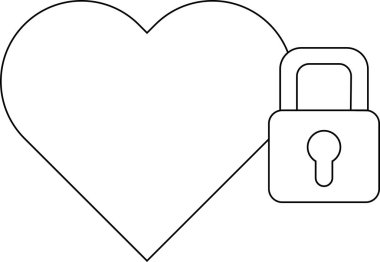 asma kilit simgesi ve beyaz arkaplanı olan aşk simgesi. Siyah çizgileri olan