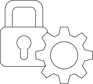 asma kilit ve vites simgesi beyaz arka planda. Siyah çizgileri var.