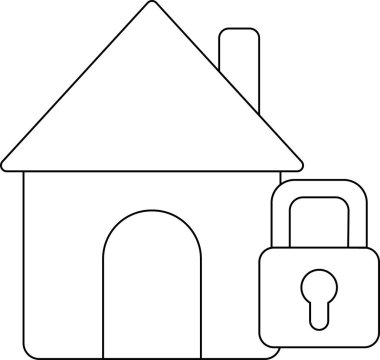 asma kilit simgesi ve beyaz arkaplanı olan ev simgesi. Siyah çizgileri olan
