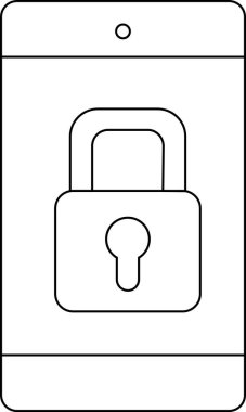 asma kilit simgesi ve beyaz arkaplanı olan akıllı telefon simgesi. Siyah çizgileri olan