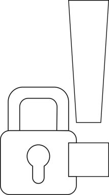 asma kilit simgesi ve ünlem simgesi beyaz arkaplan. Siyah çizgileri var.