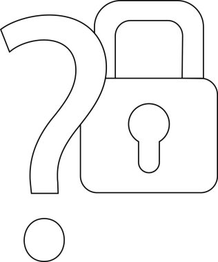 asma kilit simgesi ve soru işareti simgesi beyaz arkaplan. Siyah çizgili