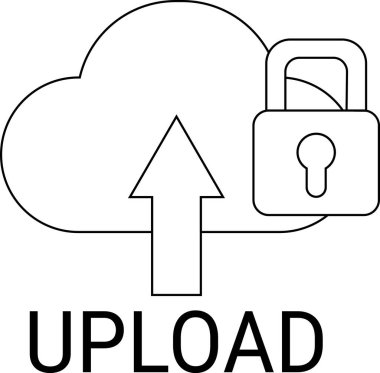 asma kilit simgesi ve beyaz arkaplan ile yükleme düğmesi simgesi. Siyah çizgili