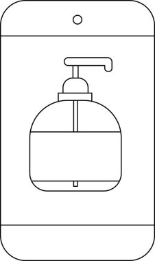 Akıllı telefon simgesi ve sabun şişesi simgesi. Siyah çizgileri olan beyaz arkaplan.