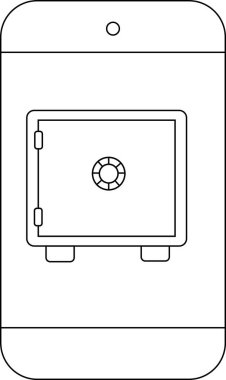Akıllı telefon simgesi ve siyah çizgileri olan beyaz arkaplanı olan güvenli kutu simgesi