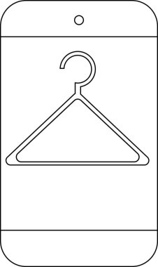 Akıllı telefon simgesi ve elbise askısı simgesi. Siyah çizgileri olan beyaz arkaplan.