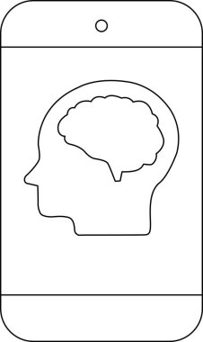 Akıllı telefon simgesi, insan kafası ve siyah çizgileri olan beyaz arkaplan ikonu.