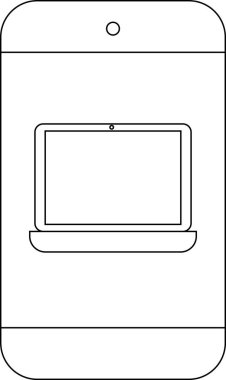 Akıllı telefon simgesi ve beyaz arkaplanı olan dizüstü bilgisayar simgesi. Siyah çizgileri olan