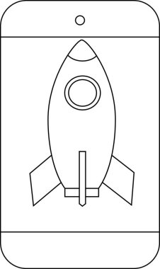 akıllı telefon simgesi ve beyaz arkaplanı olan roket simgesi