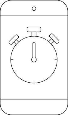 Akıllı telefon simgesi ve kronometre simgesi. Siyah çizgileri olan beyaz arkaplan.
