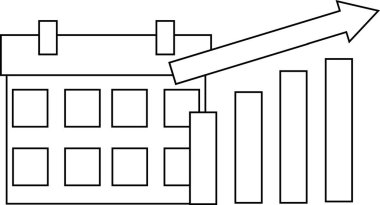 Artan grafik simgesi ve takvim simgesi beyaz arkaplan. Siyah çizgiler