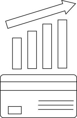 Artan grafik simgesi ve beyaz arkaplanı olan ATM kartı simgesi. Siyah çizgileri olan