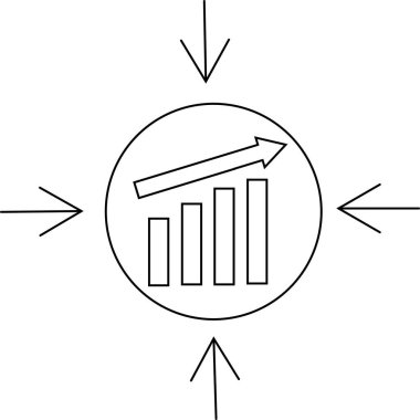 yükselen grafik simgesi ve beyaz arkaplan ile hedef simgesi. Siyah çizgiler