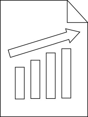 Artan grafik simgesi ve beyaz arkaplanı olan kağıt simgesi. Siyah çizgileri olan