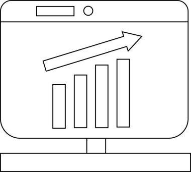 Artan grafik simgesi ve beyaz arkaplanı olan simge. Siyah çizgileri olan simge