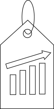 Artan grafik simgesi ve fiyat etiketi simgesi beyaz arkaplan. Siyah çizgili