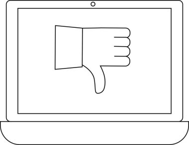 dizüstü bilgisayar simgesi ve siyah çizgileri olan beyaz arkaplan simgesi.