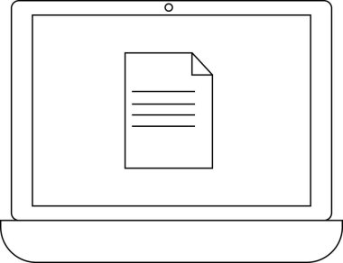 dizüstü bilgisayar simgesi ve siyah çizgileri olan beyaz arkaplan simgesi.