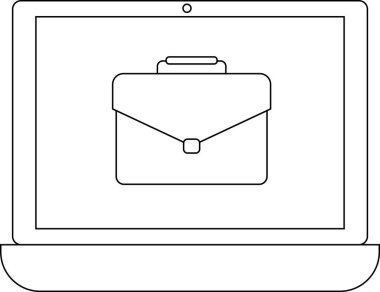 dizüstü bilgisayar simgesi ve siyah çizgileri olan beyaz arkaplan simgesi.