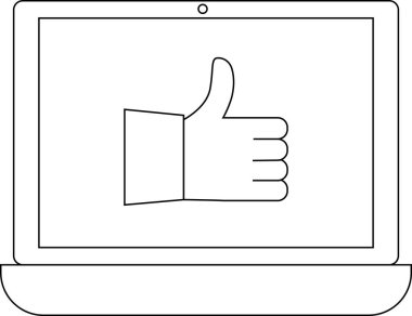 dizüstü bilgisayar simgesi ve siyah çizgileri olan beyaz arkaplan simgesi gibi.