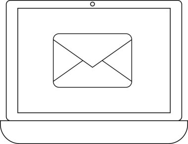 dizüstü bilgisayar simgesi ve siyah çizgileri olan beyaz arkaplan simgesi.