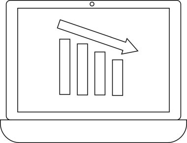 dizüstü bilgisayar simgesi ve grafik simgesi beyaz arkaplanlı. Siyah çizgileri var.