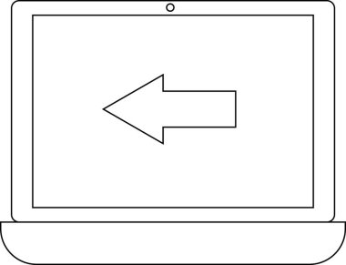 dizüstü bilgisayar simgesi ve beyaz arkaplanı olan sol ok simgesi. Siyah çizgileri olan
