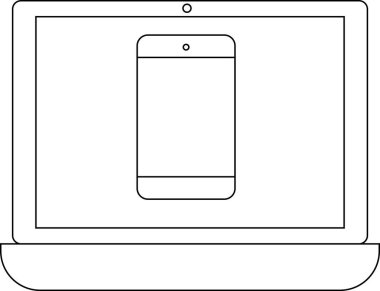dizüstü bilgisayar simgesi ve beyaz arkaplanı olan akıllı telefon simgesi. Siyah çizgileri olan